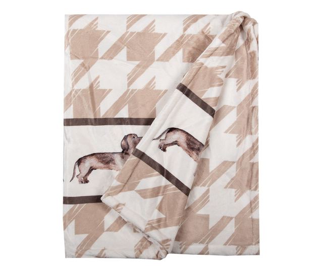 Bézs és barna kutyás textil takaró 130x170 cm