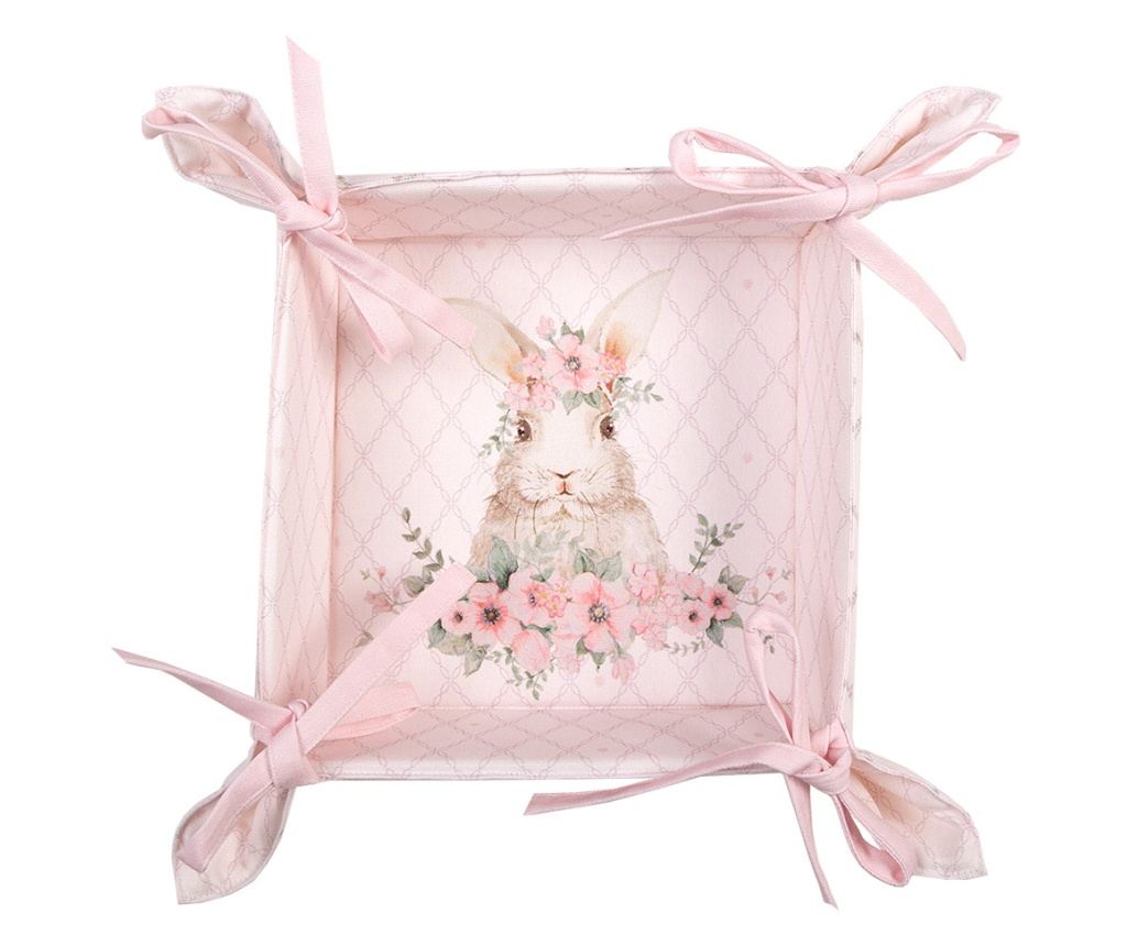 Többszínű nyuszi pamut kenyérkosár 35x35x8 cm - 2