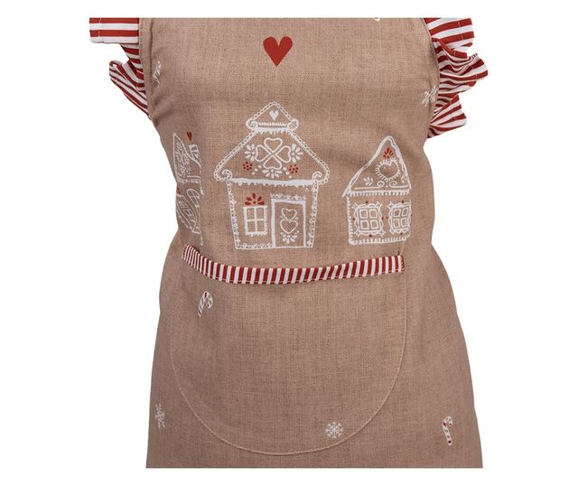 Gyerek konyhai kötény, pamut, többszínű, mézeskalács minta, 56x48 cm