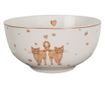 2 darabos, fehér és barna porcelán tál macska mintával, 14x7 cm, 500 ml