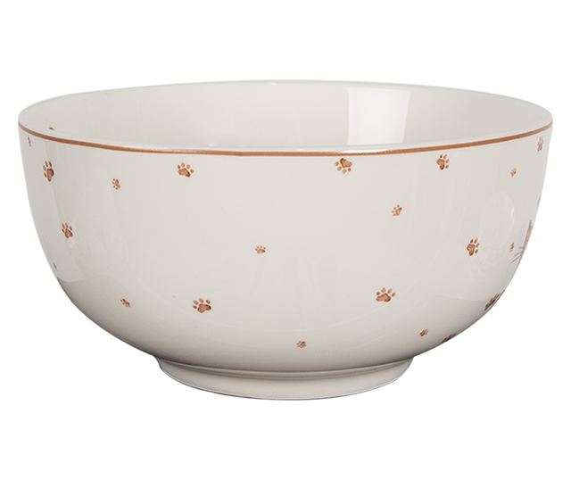 2 darabos, fehér és barna porcelán tál macska mintával, 14x7 cm, 500 ml