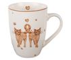 6 darabos, fehér és barna porcelán bögre macska mintával, 12x8x10 cm, 350 ml