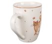 6 darabos, fehér és barna porcelán bögre macska mintával, 12x8x10 cm, 350 ml