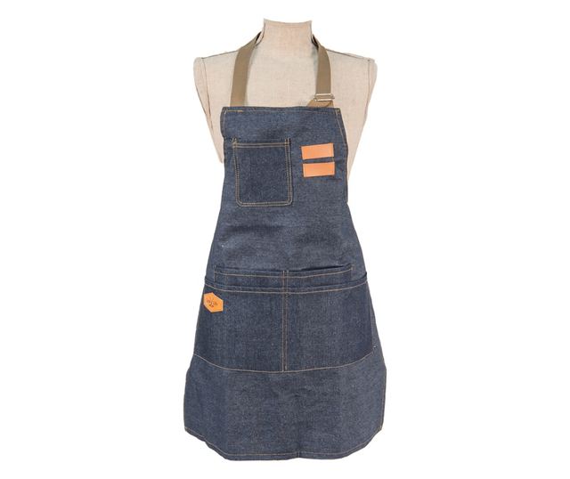 Kék és barna textil konyhai kötény 73x65 cm