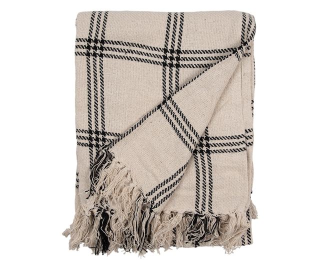 Bézs és fekete pamut takaró 125x150 cm
