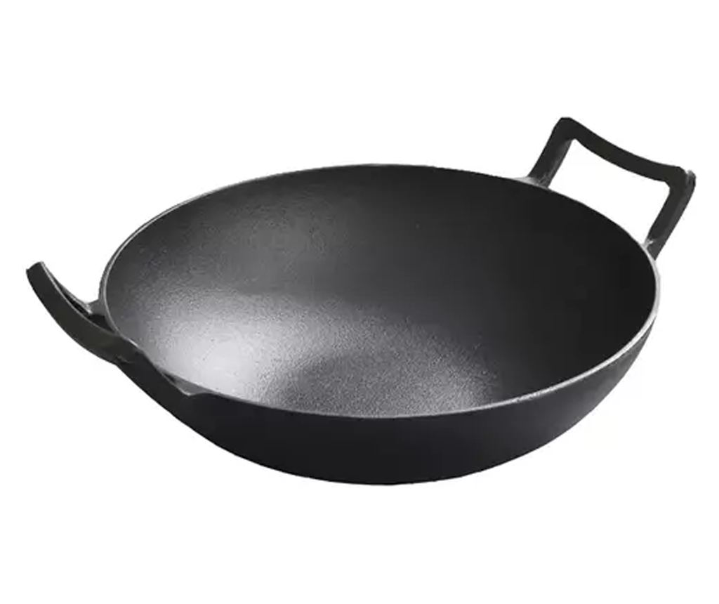 Hagyományos Kínai Öntöttvas Wok Fa Fedővel  Nagy, 36,5 cm - 3