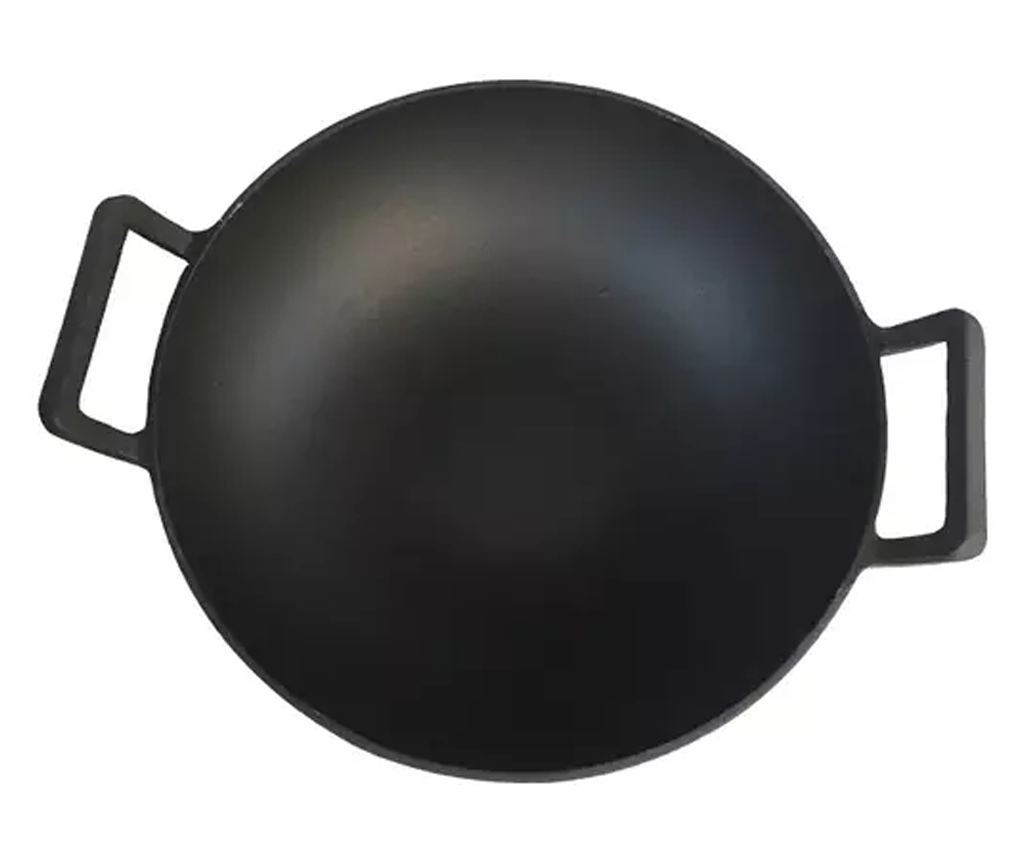 Hagyományos Kínai Öntöttvas Wok Fa Fedővel  Nagy, 36,5 cm - 4