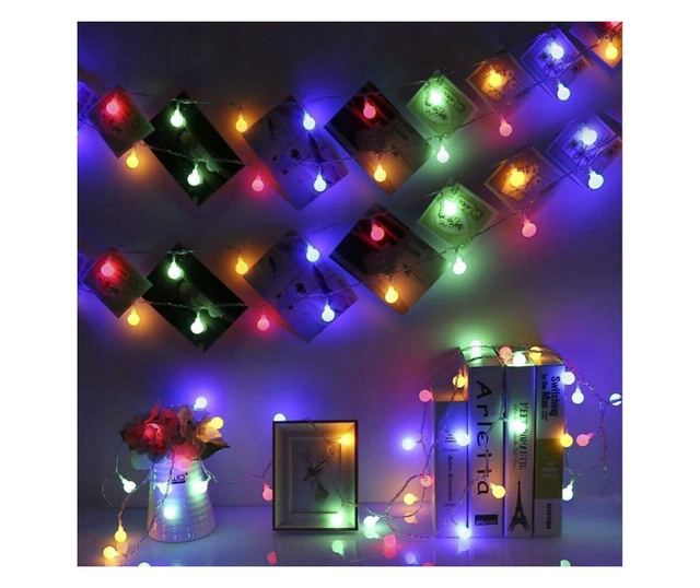 Ghirlanda Magica Luminoasa de exterior cu 50 LED-uri Multicolore, 8 functii si Panou Solar, lungime 6,7 m