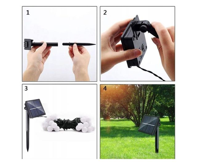 Ghirlanda Magica Luminoasa de exterior cu 50 LED-uri Multicolore, 8 functii si Panou Solar, lungime 6,7 m