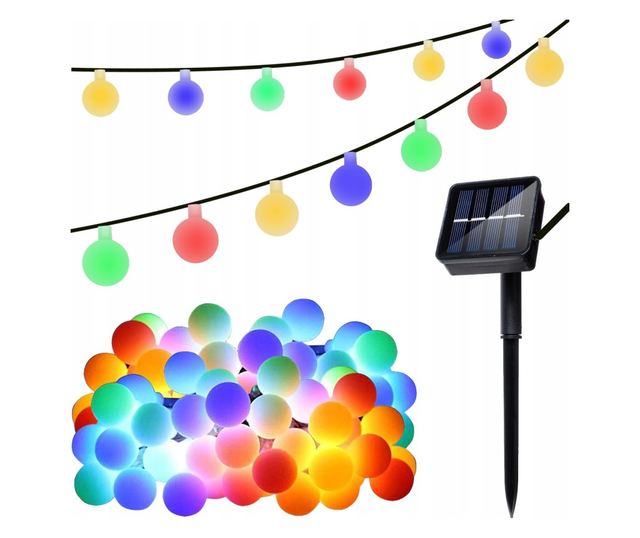 Ghirlanda Magica Luminoasa de exterior cu 50 LED-uri Multicolore, 8 functii si Panou Solar, lungime 6,7 m