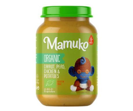 Pire krompirja, graha in korenja s piščancem, bio, 190 g, Mamuko