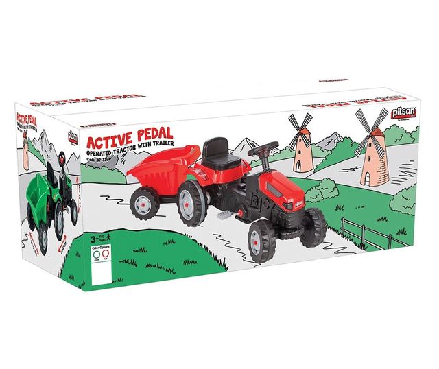 Traktor pedállal és pótkocsival Pilsan Active with Trailer 07-316 zöld