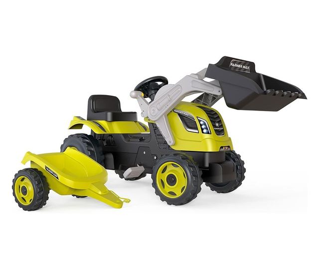Traktor pedállal és pótkocsival Smoby Farmer Max zöld-fekete