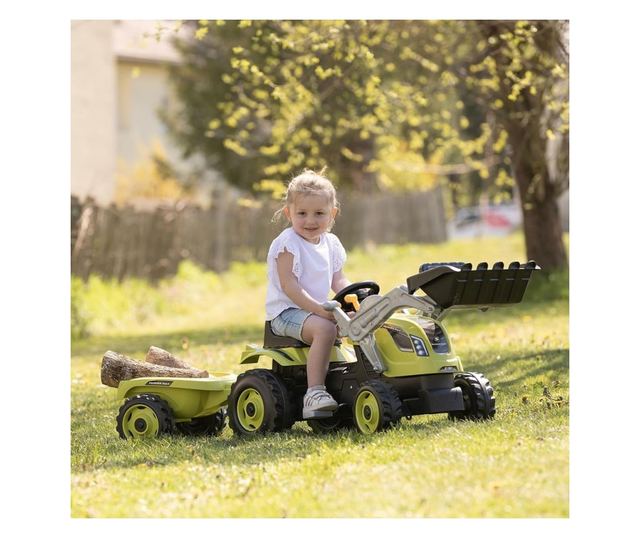 Traktor pedállal és pótkocsival Smoby Farmer Max zöld-fekete