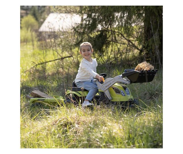 Traktor pedállal és pótkocsival Smoby Farmer Max zöld-fekete