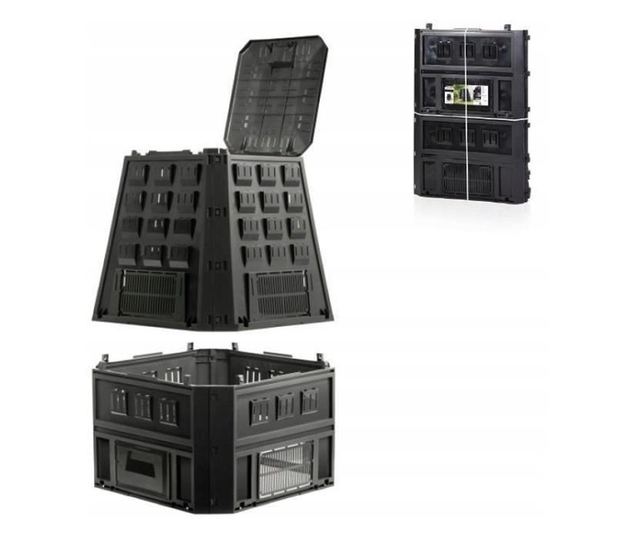 Kompostor za vrt, 850 L, crn, Evoblack