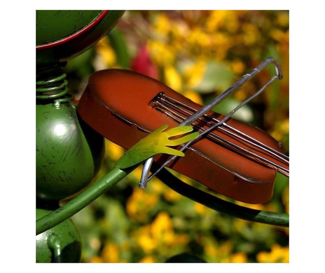 Dekoracija za vrt, metalna, cvrčak s violinom, 27x17x68 cm