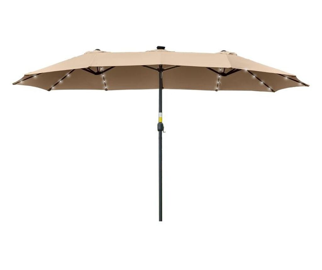 Záhradný/terasový slnečník, solárne LED, obdĺžnikový, khaki, 265x450 cm - 2