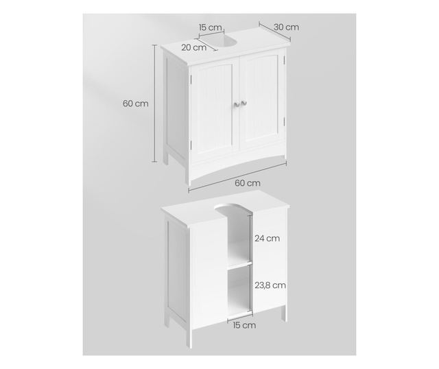 Ντουλάπι μπάνιου, Artool, σανίδα MDF, 2 εσωτερικά ράφια, 2 πόρτες, λευκό, 60x30x60 εκ.