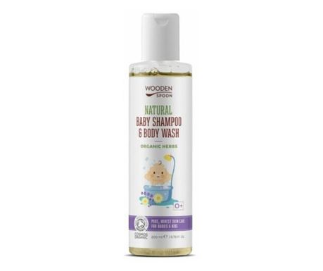 Šampon in gel za prhanje za otroke in dojenčke Organic Herbs, bio, 200 ml, Wooden Spoon