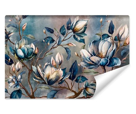 Fototapet Muralo Magnolii frumoase in acuarela in stil retro 368 cm x 254 cm decor pentru living cu  368x254cm