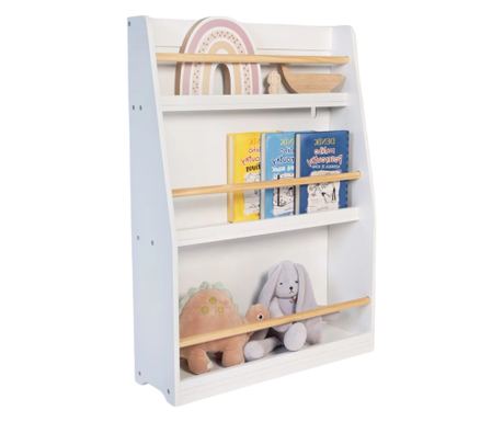 GINGER HOME Παιδική Βιβλιοθήκη, Ξύλινη Οργάνωση για Βιβλία και Παιχνίδια, Λευκό Χρώμα, για ένα Ζεστό Παιδικό Δωμάτιο