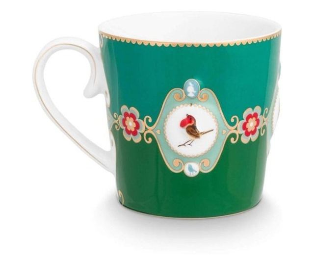 Šalica od porculana, Pip Studio, Zelena, 250ml, kolekcija Love Birds