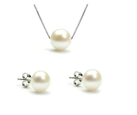 Set od 925 srebra s vrhunskim prirodnim bijelim biserima, 10 mm, Kaskadda
