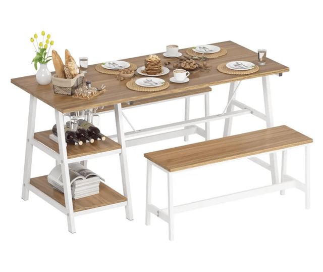 Σετ Τραπεζαρίας 1+2 Δρυς Λευκό Zafar 120x60x75 cm, 85x30x45 cm