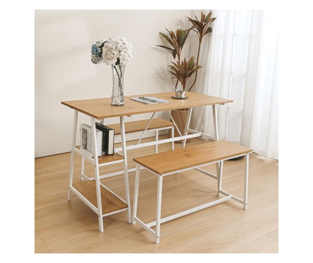 Σετ Τραπεζαρίας 1+2 Δρυς Λευκό Zafar 120x60x75 cm, 85x30x45 cm