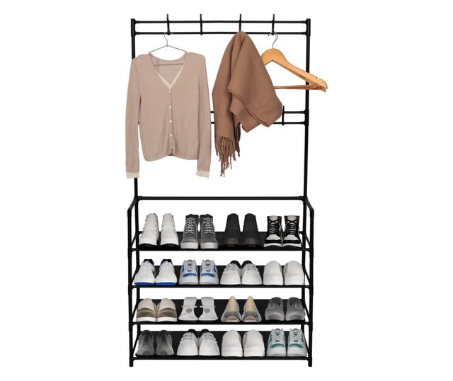 Cuier cu suport pentru pantofi negru Taras 80x28x158 cm