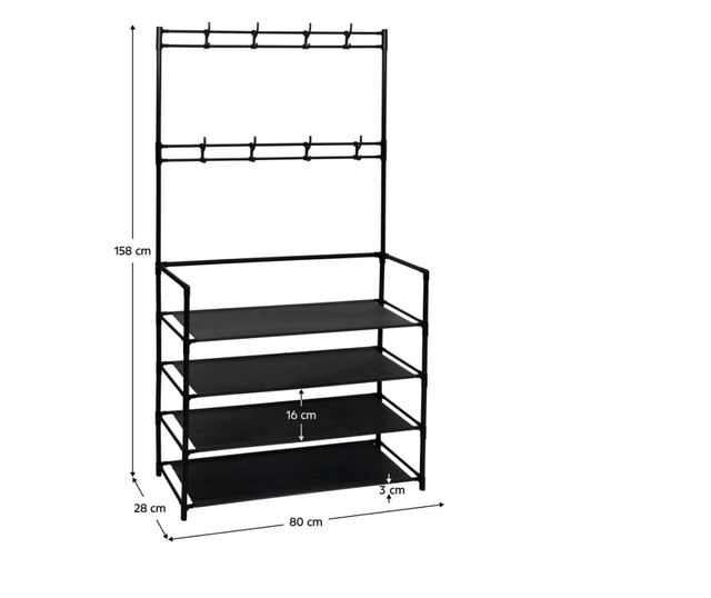 Cuier cu suport pentru pantofi negru Taras 80x28x158 cm