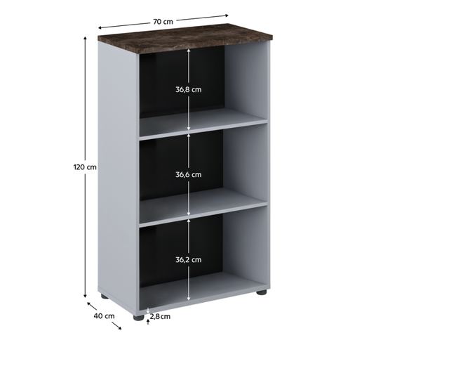 DTD szürke Klaudius könyvespolc 70x40x120 cm