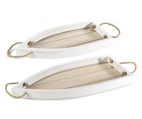 Set 2 tavi lemn natur alb Barcuta 40x18.5x3 cm, 32x15x3 cm