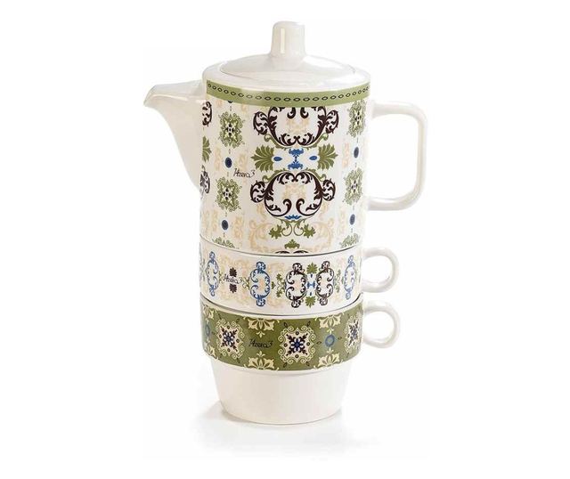 Set od 2 čajnika, 4 porculanska šalice višebojne 14x8x20 cm, 320 ml, 190 ml