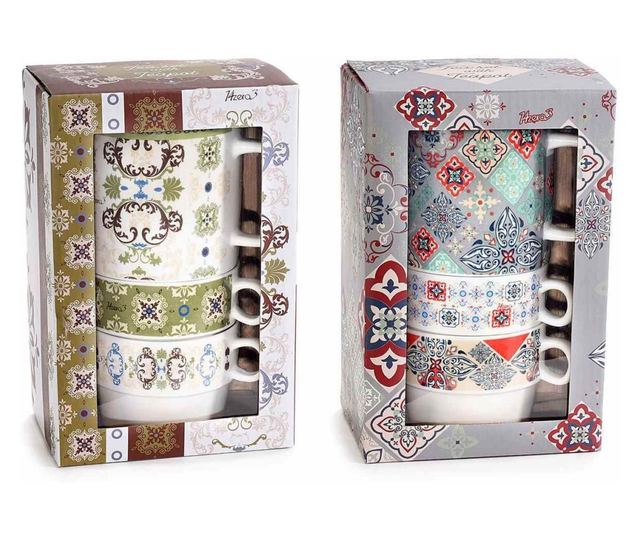 Set od 2 čajnika, 4 porculanska šalice višebojne 14x8x20 cm, 320 ml, 190 ml