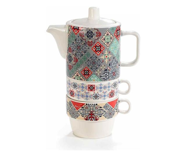 Set od 2 čajnika, 4 porculanska šalice višebojne 14x8x20 cm, 320 ml, 190 ml