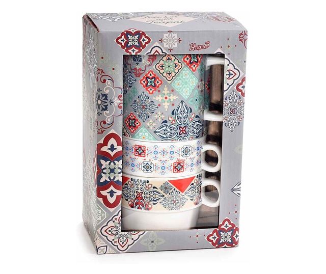 Set od 2 čajnika, 4 porculanska šalice višebojne 14x8x20 cm, 320 ml, 190 ml