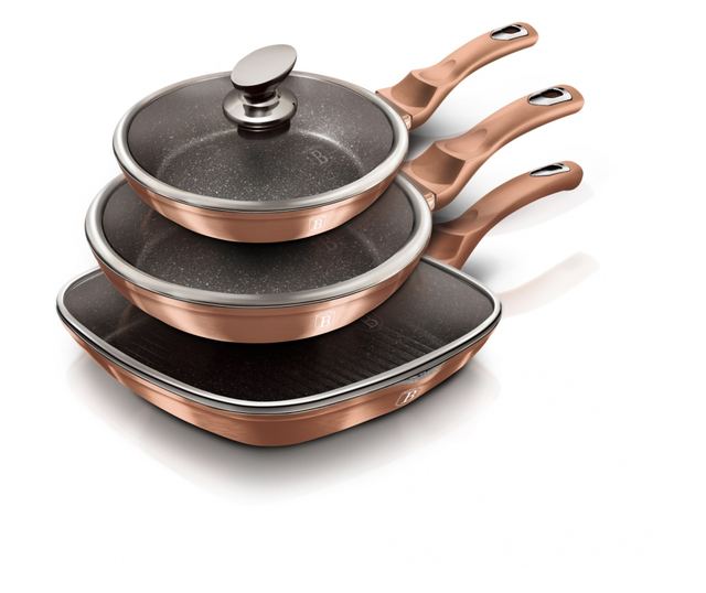 Σετ 3 μαρμάρινες τηγάνια με καπάκι Rose Gold Berlinger Haus BH 6195