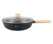 Уок тиган с капак Goldmann GM-0130L, 30 x 8.5 см, Керамично покритие, Индукция, Черен