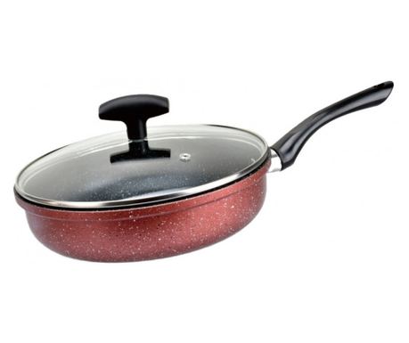 Tigaie cu capac Rosberg R51319G28CD, 28 cm, adâncime, strat de marmură, inducție, Bordeaux melange