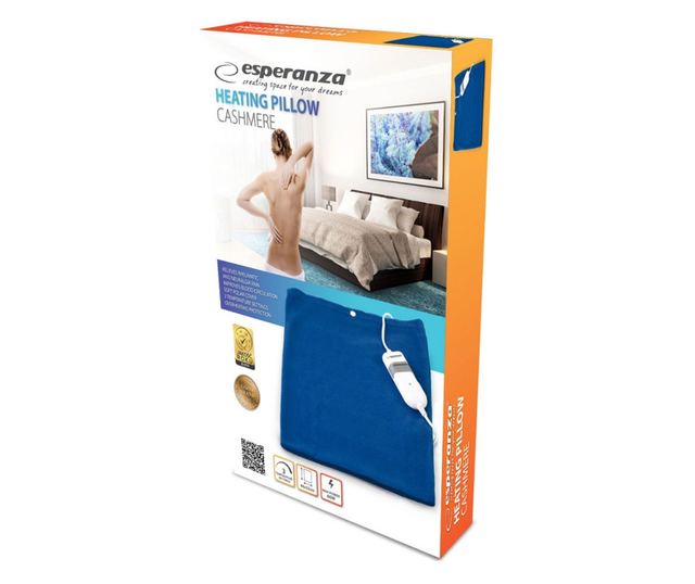 Електрическа възглавница Esperanza Cashmere EHB004, 60W, 3 нива на температура, Син