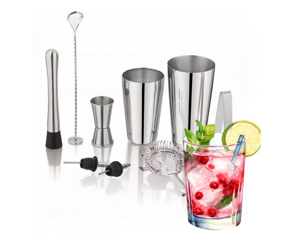 Set solnițe și accesorii cocktail Kinghoff KH 1708, 9 buc, 600/750 ml, Inox - 6