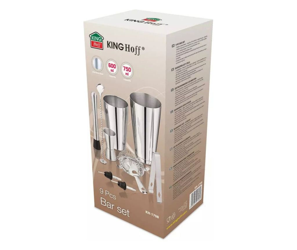 Set solnițe și accesorii cocktail Kinghoff KH 1708, 9 buc, 600/750 ml, Inox - 7