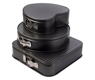 Set de 3 forme pentru copt, baza detasabila, inima, forma rotunda si patrata, Gonga® Negru