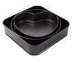 Set de 3 forme pentru copt, baza detasabila, inima, forma rotunda si patrata, Gonga® Negru