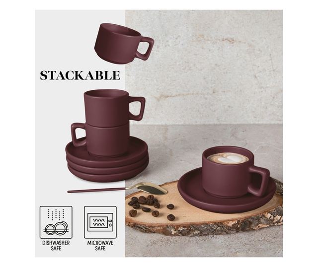 Set 4 cani cu farfurii Leonardo Berlinger Haus BH 10017, visiniu