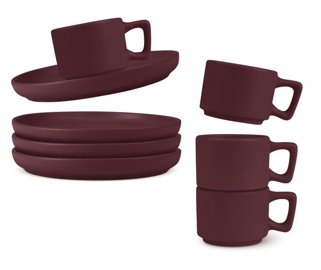Set 4 cani cu farfurii Leonardo Berlinger Haus BH 10017, visiniu