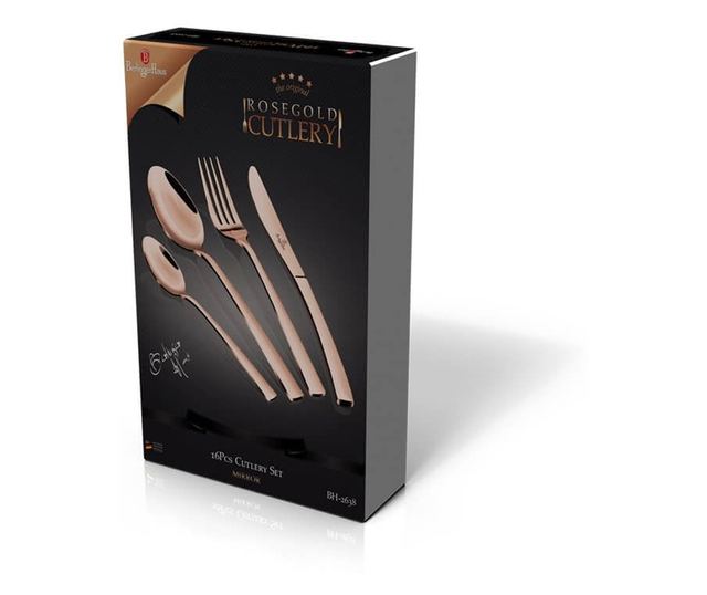 Set Tacamuri 16 piese, 4 persoane, Berlinger Haus Rose Gold auriu rose lucios, BH 2638
