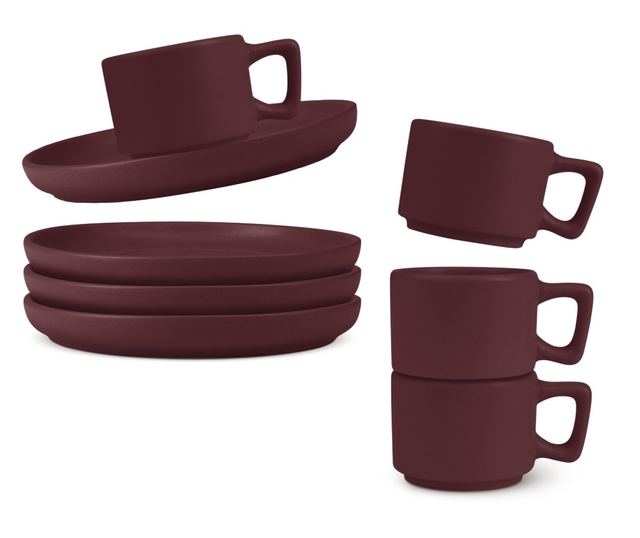 Set 4 cani cu farfurii Leonardo Berlinger Haus BH 10017, visiniu